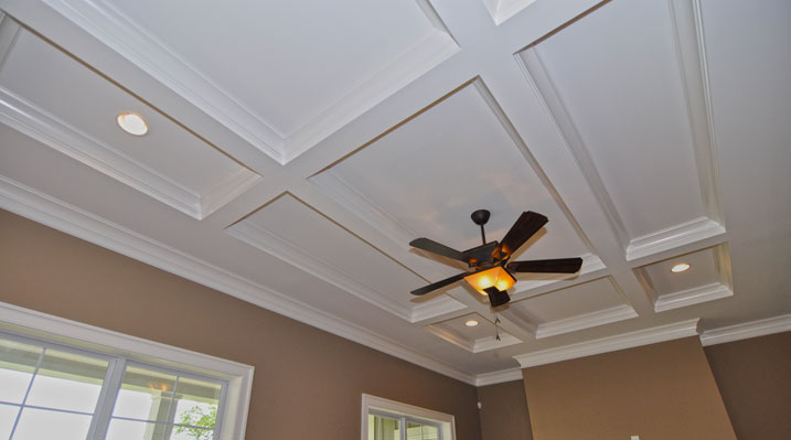ICH Builders Mt. Sterling residence custom decorative coffered ceiling with ceiling fan